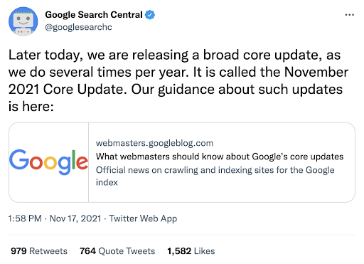 Google Search Central Twitter Update