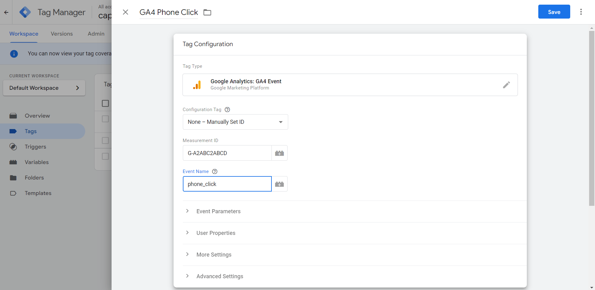 Configuring the event tag in Tag Manager