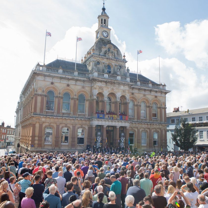 Crowd at Ipswich town hall for the Kings Proclamation