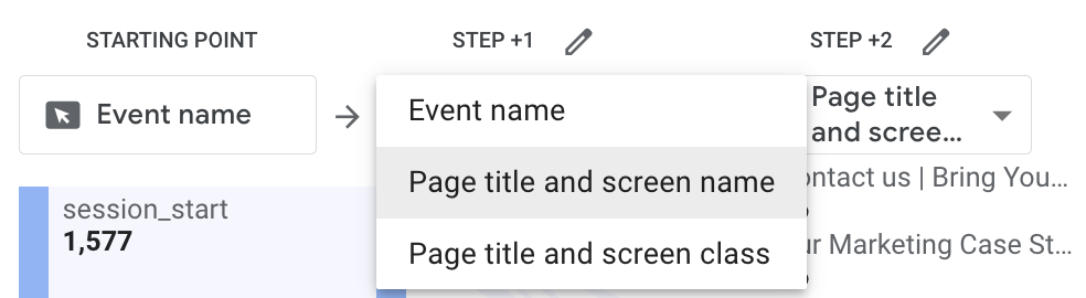 Changing event name to page title and screen name in the exploration report