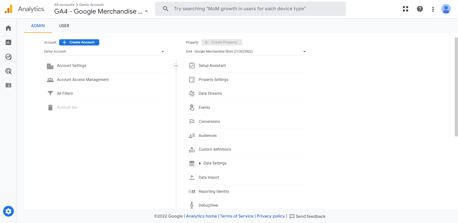 Google Analytics 4 admin section