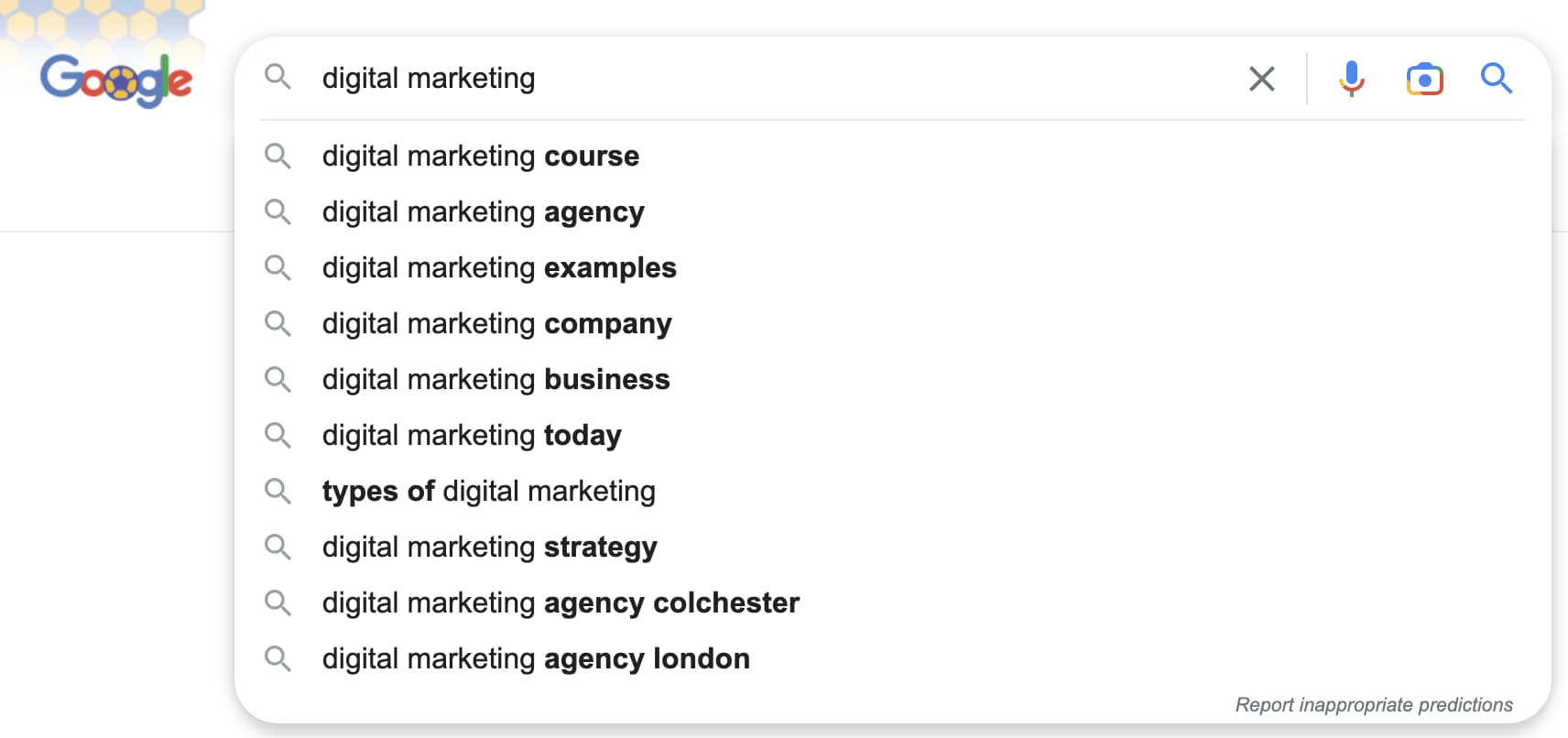 Google search auto complete for digital marketing